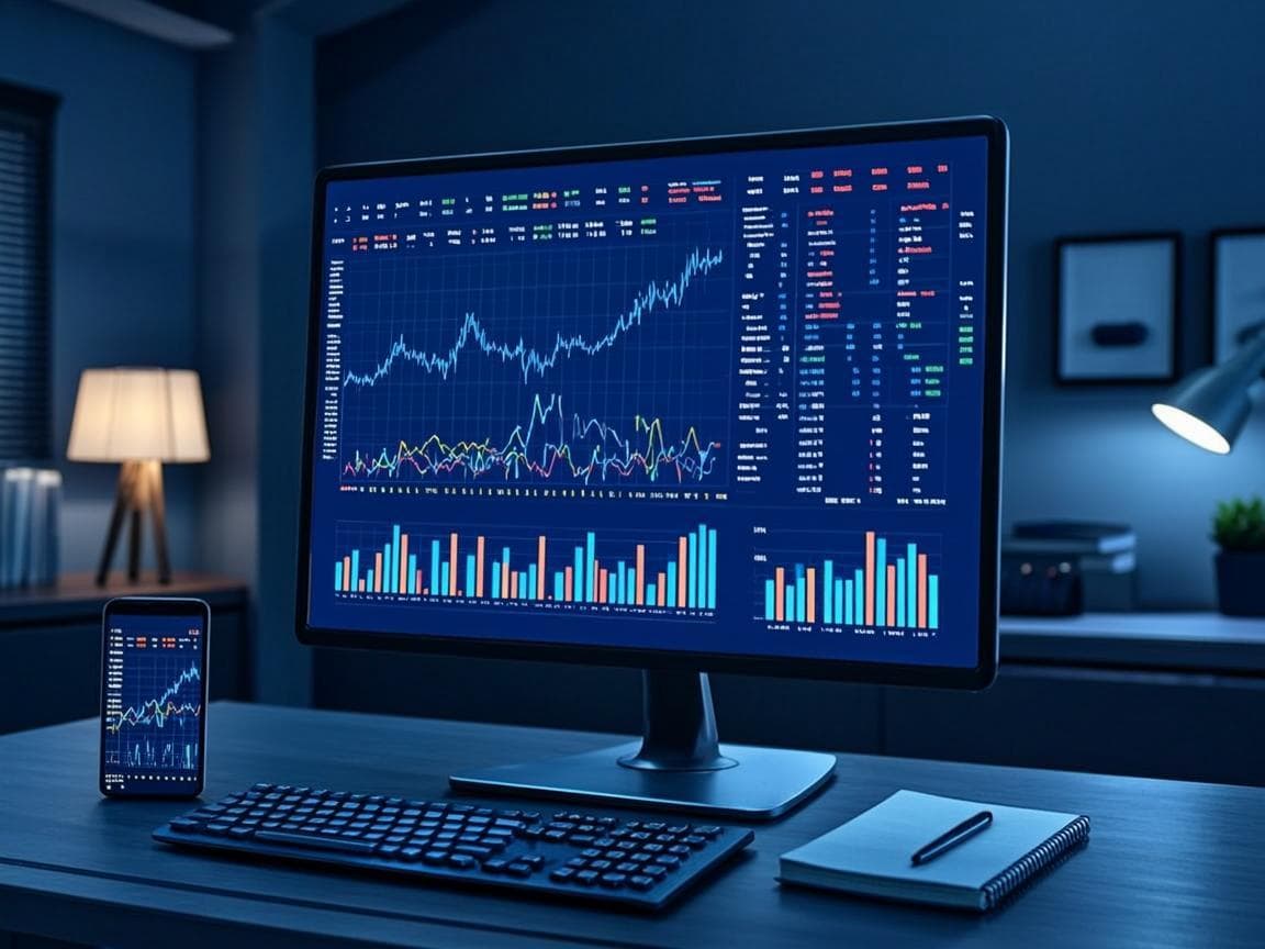 Marketing analytics dashboard with growing charts